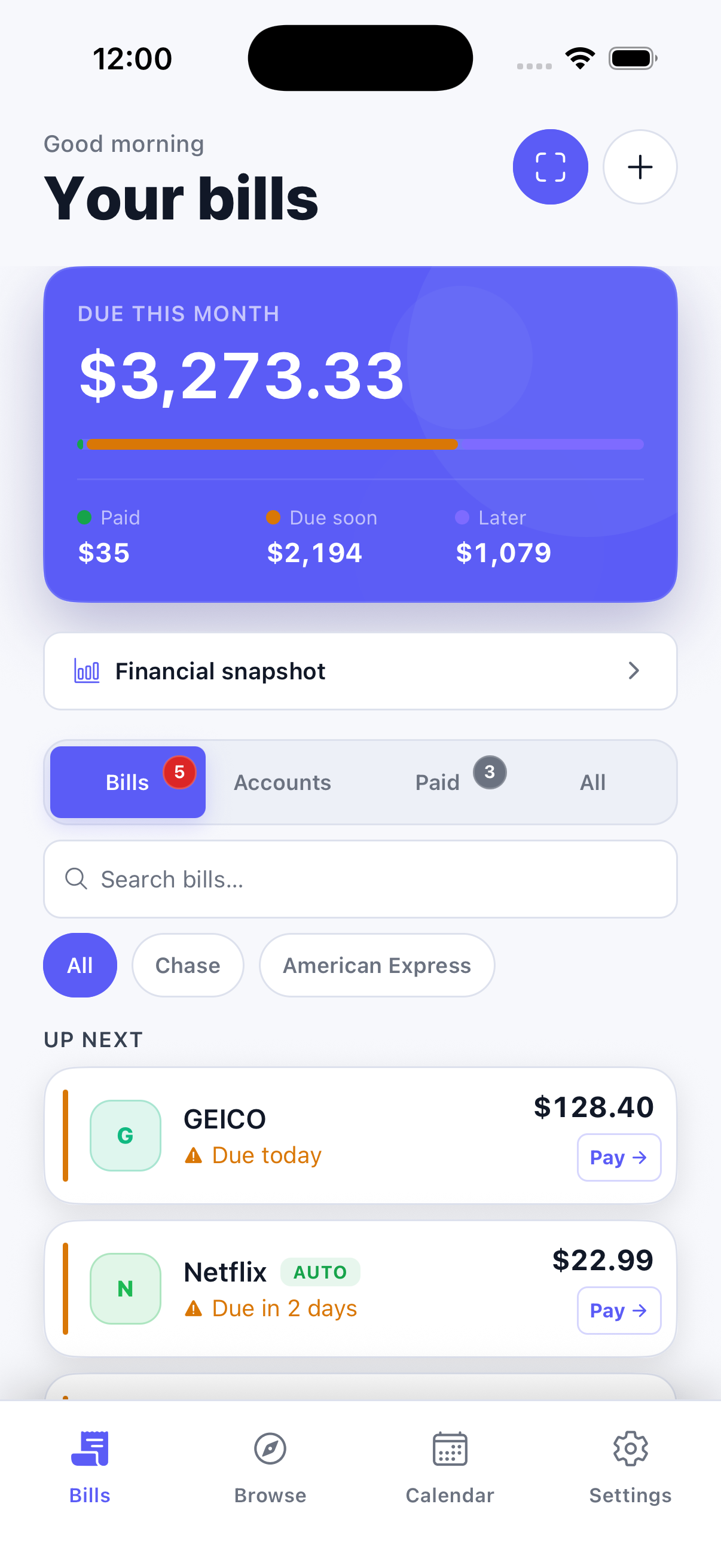 Paidly.To dashboard showing bills, due dates, amounts, and payment status