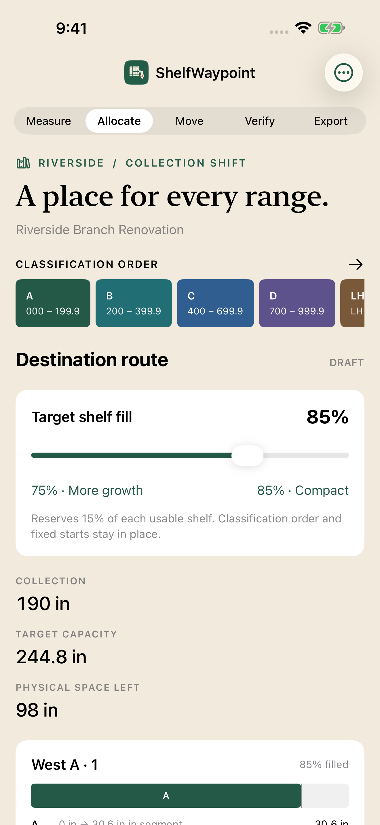ShelfWaypoint allocation plan