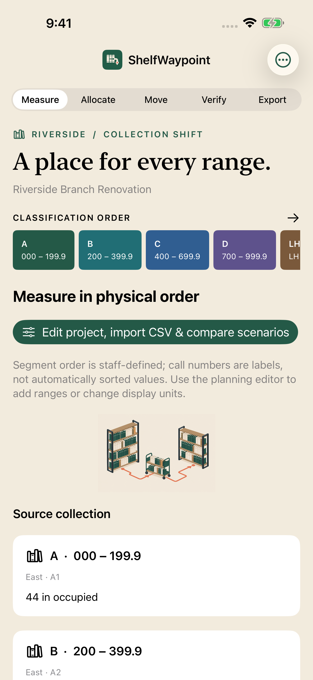 ShelfWaypoint collection measurement screen