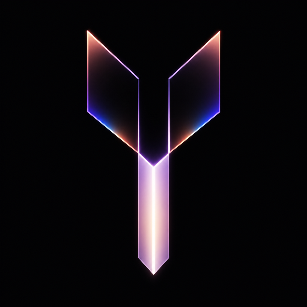 Yaveli app icon with a glowing geometric Y mark on black